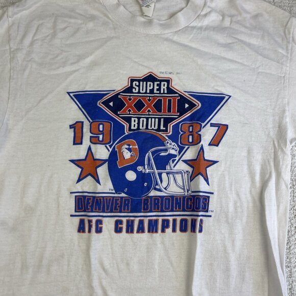 VTG 1987 AFC CHAMP Denver Broncos Super Bowl Shirt Youth L 80s NFL USA MADE * - Picture 7 of 16